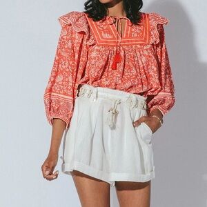 CLEOBELLA Mylah Blouse block print orange/red/white organic cotton top size xs